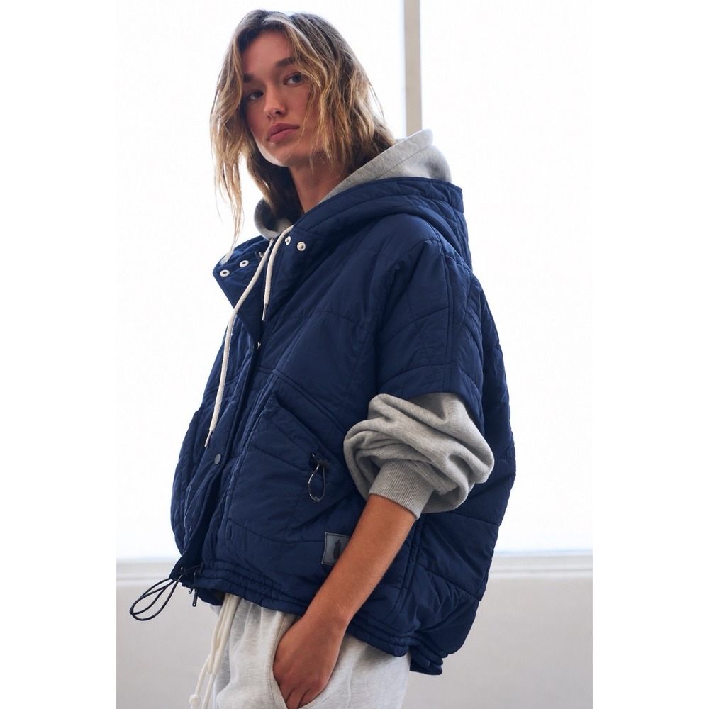 FP Free People Movement Hooded Parker Poncho Primaloft Vest Insulation Navy NWT
